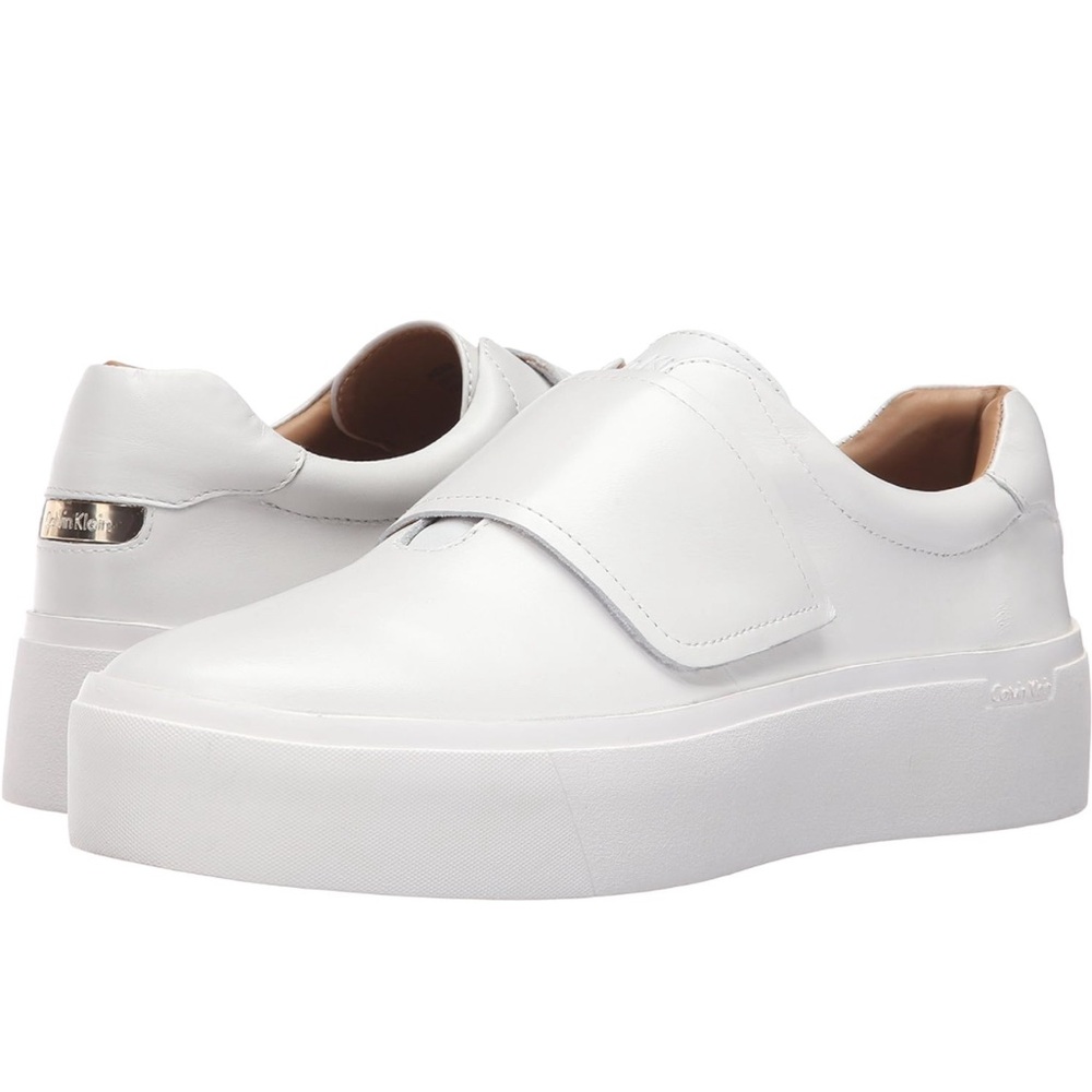 Calvin Klein - Jaiden Platform Velcro Leather White Sneakers